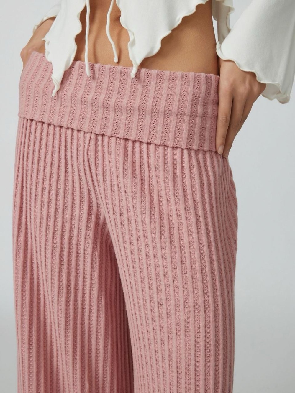 Urban Outfitters Ribbed Wide-Leg Knit Pants in Dusty Rose